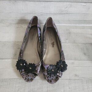 Bandolino Womens 9M Floral Embellished Snakeskin Print Ballet Flats